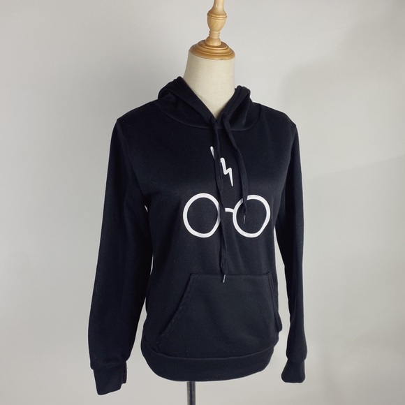 Tops - HARRY POTTER Book Names Glasses Pullover Hooded Sweatshirt Black Medium